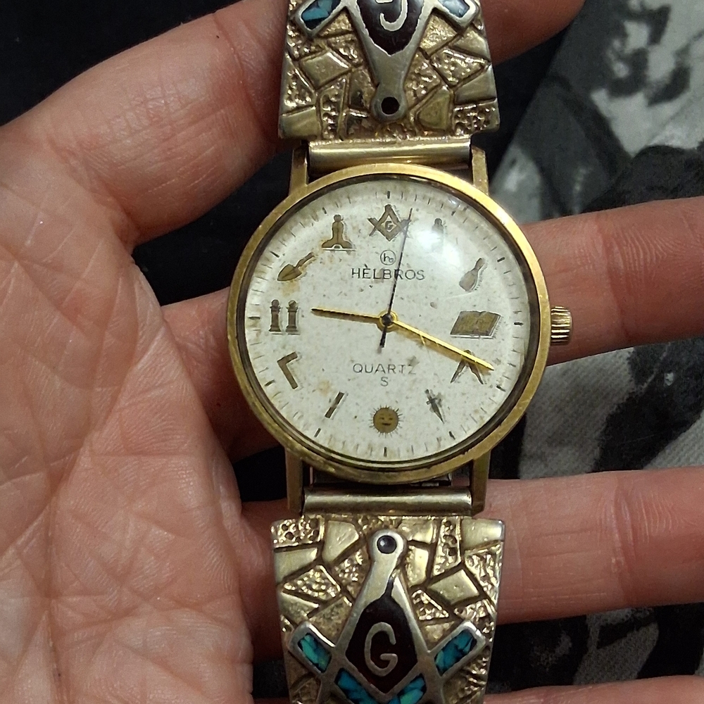 Helbros Gold Masonic Quartz Watch
